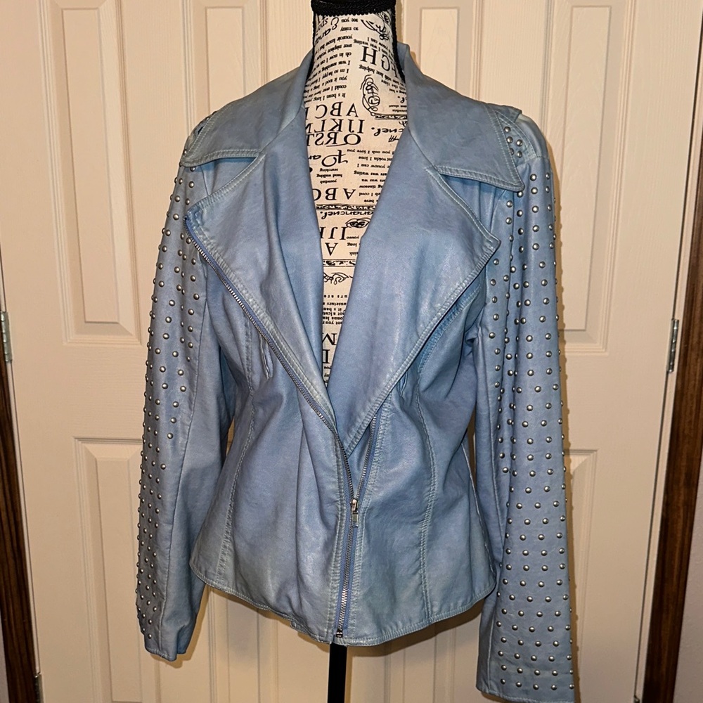 Studded Vintage Light Blue Women's Jacket